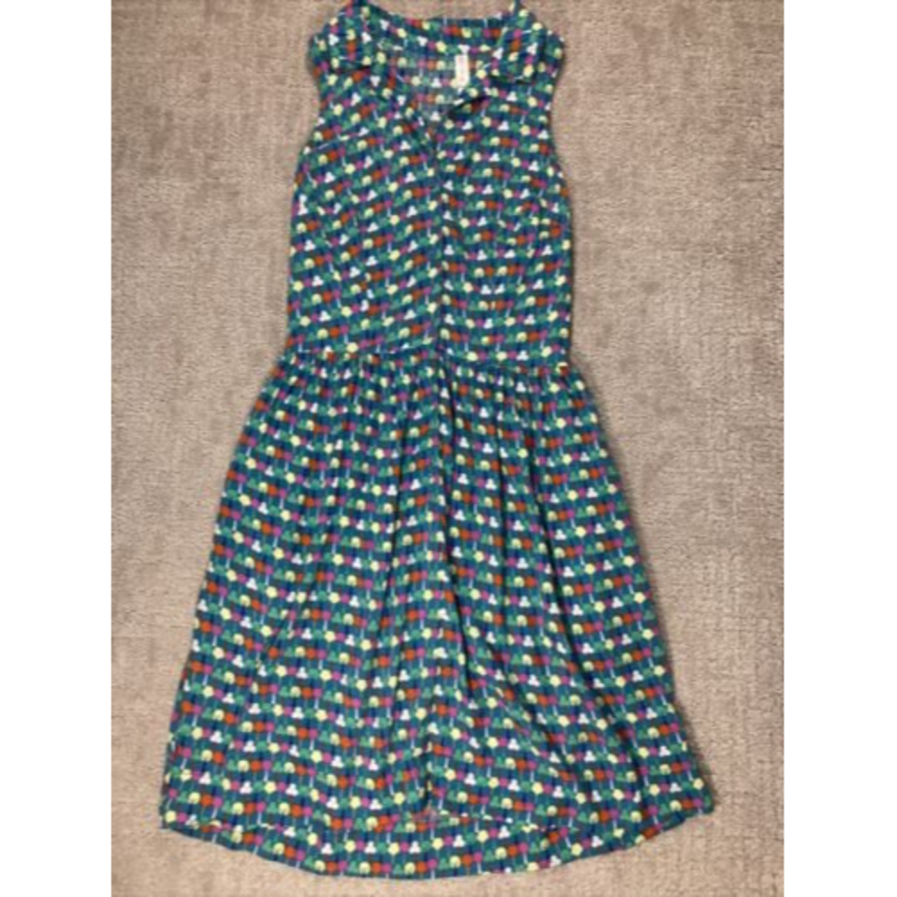 Sun Dress Blue/ Multi Color Button Front Racer Back W/ Pock…